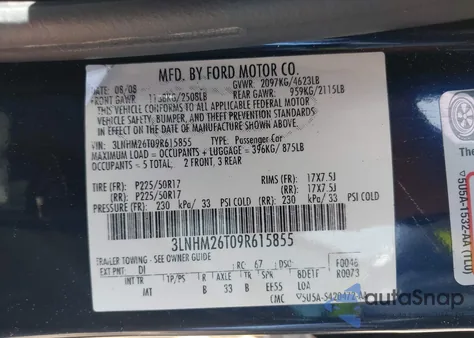 2009 Lincoln Mkz from USA, damaged, VIN 3LNHM26T09R615855
